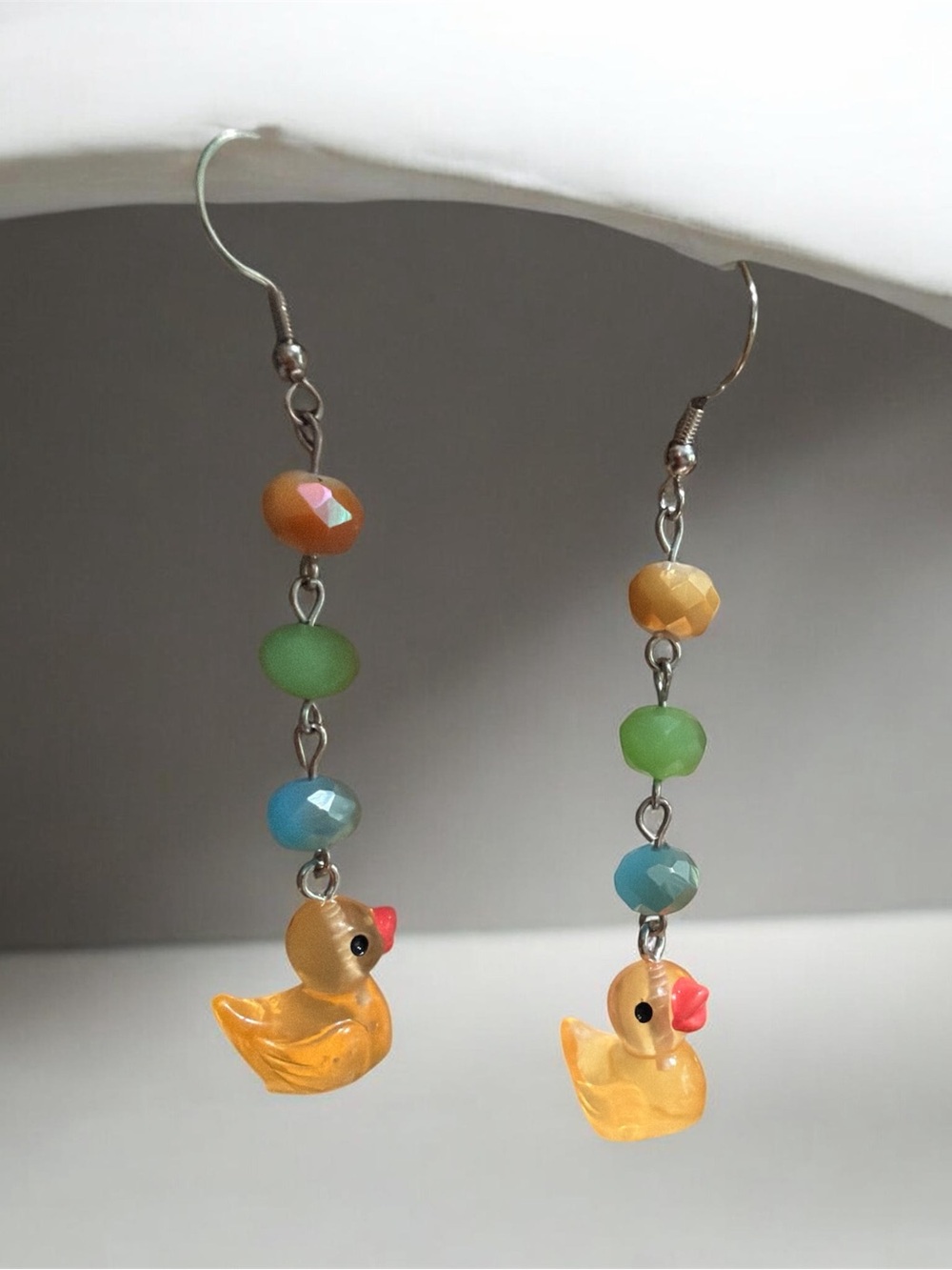 Cute Yellow glow in the dark Duck Bead Dangle Earrings - Yellow, Green, Blue